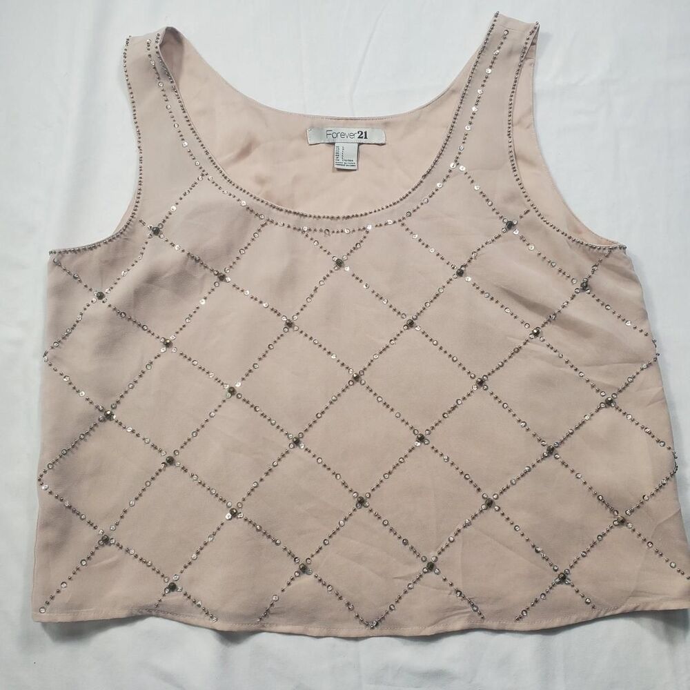 Forever-21 Women's Pink Tank with Beaded design sz L